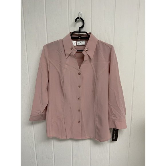 Kathy Cho Women's Long Sleeve Light Pink Stretch Button Up Blouse Size 10 - Picture 7 of 8
